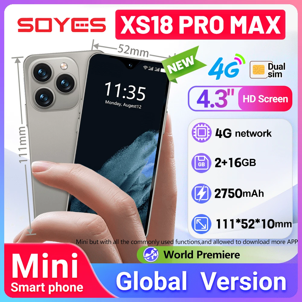 World Premiere SOYES XS18 Pro Max Mini Smartphone 4.3" Global 4G With 2750mAh Battery Facial Recognition