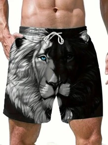 Men's Lion Pattern Shorts With Pockets
