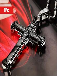 1pc Men's Titanium Steel Cross Pendant Necklace, Fashionable Silver/Gold/Black Pendant Necklace, Classic Jewelry Accessory, Halloween/Christmas/New Year/Valentine's Day Gift