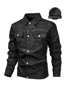 Manfinity Homme Manfinity Homme Men's Special Craftsmanship Front Button Long Sleeve Pocket Simple Casual Jacket