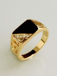 1 Pc Classic Square Black Gemstone Fashion Men's CZ Ring