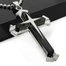 Men's Stainless Steel Cross Necklace, Blue & Black, Versatile Hip-Hop Style Simple Jewelry Gift