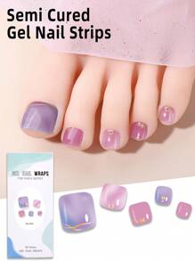 Beauty Sticker 26pcs Semi-Cured Gel Nail Stickers, Purple Ombre 3D Star & Moon Full Nail Art Decals Suitable For DIY Nail Polish, Spring/Summer